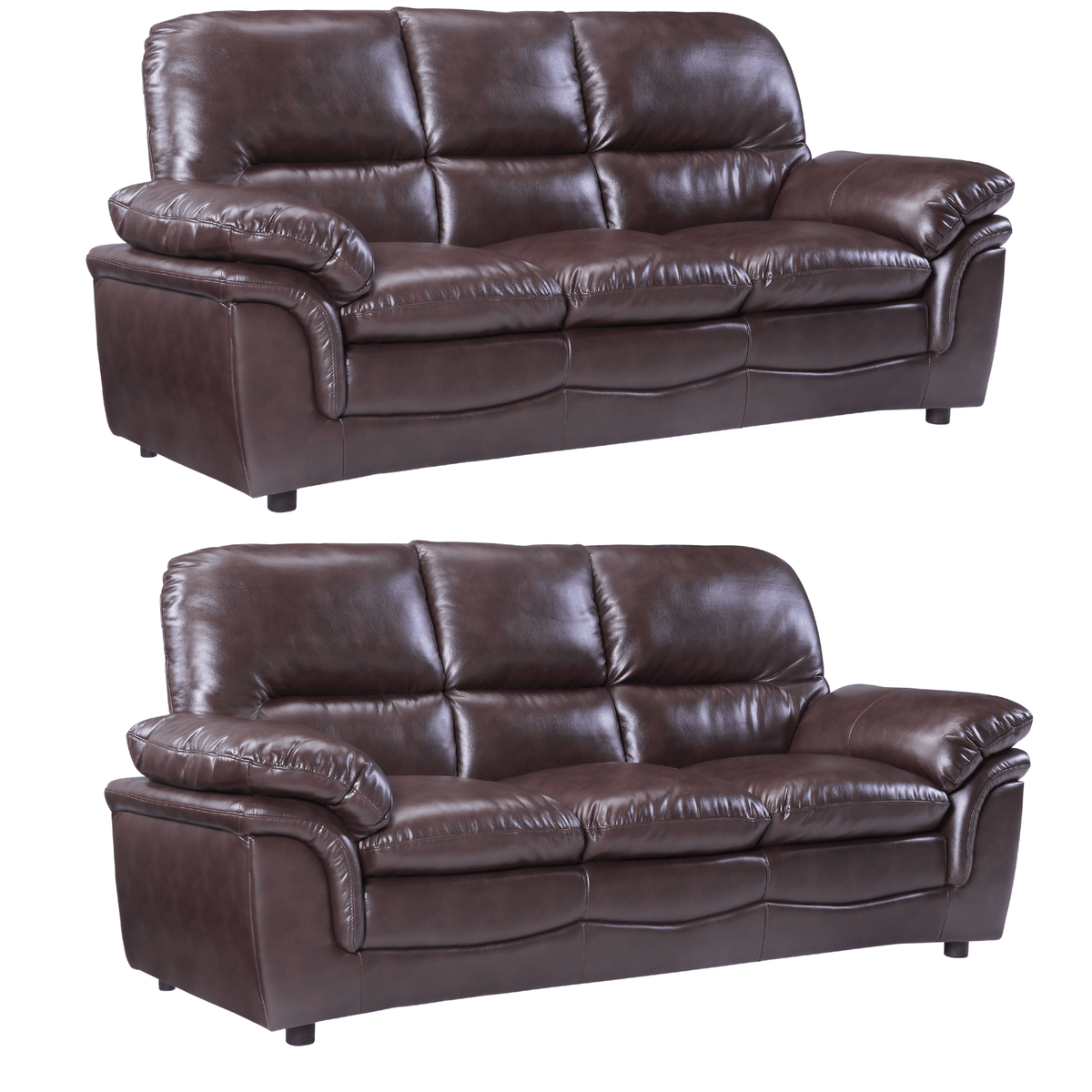 Two brown leather sofas