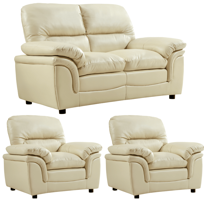 Compact cream leather sofa set