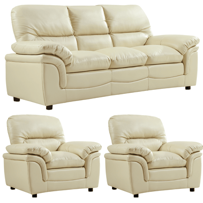 Verona Cream Leather Luxury 3+1+1 Seater Sofa Set