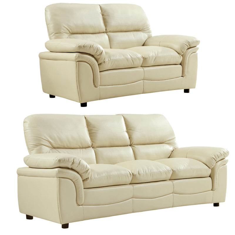 Two beige leather sofas 