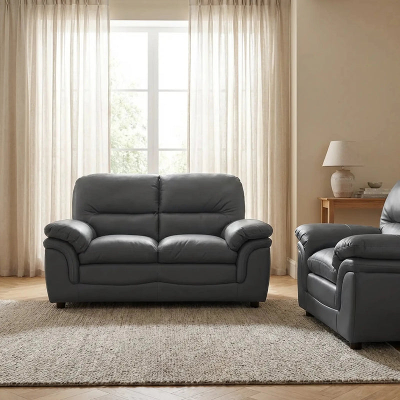 Verona Grey Leather 2+1 Seater Sofa Set – Stylish, Compact, and Built for Everyday Comfort