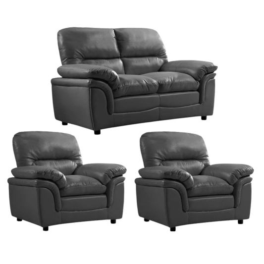 Gray leather sofa set with two armchairs 