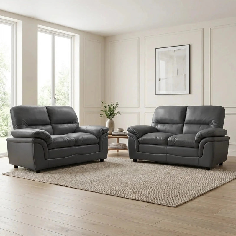 Verona Grey Leather 2+2 Seater Sofa Set – Modern, Compact & Comfortable - Furniture Instore