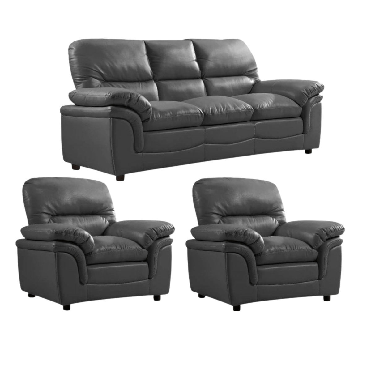 Verona Grey Leather 3+1+1 Seater Sofa Set - Furniture Instore