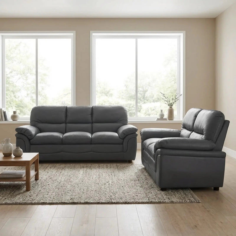 Verona Grey Leather 3+2 Seater Sofa Set – Stylish, Comfortable & Perfect for Everyday Living