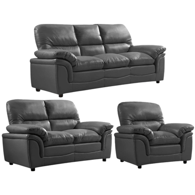 Verona Grey Leather 3+2+1 Seater Sofa Set