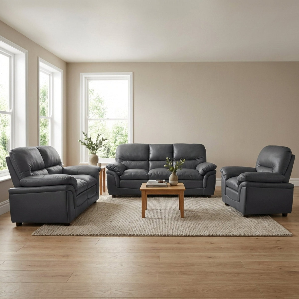 Verona Grey Leather 3+2+1 Seater Sofa Set is a Stylish and Practical - Furniture Instore