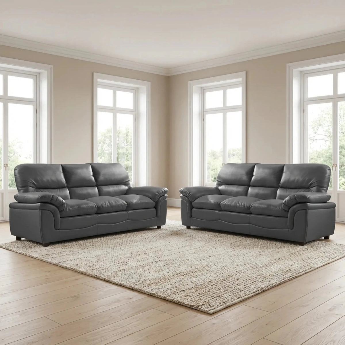 Verona Grey Leather 3+3 Seater Sofa Set – Spacious, Stylish & Made for Comfort - Furniture Instore