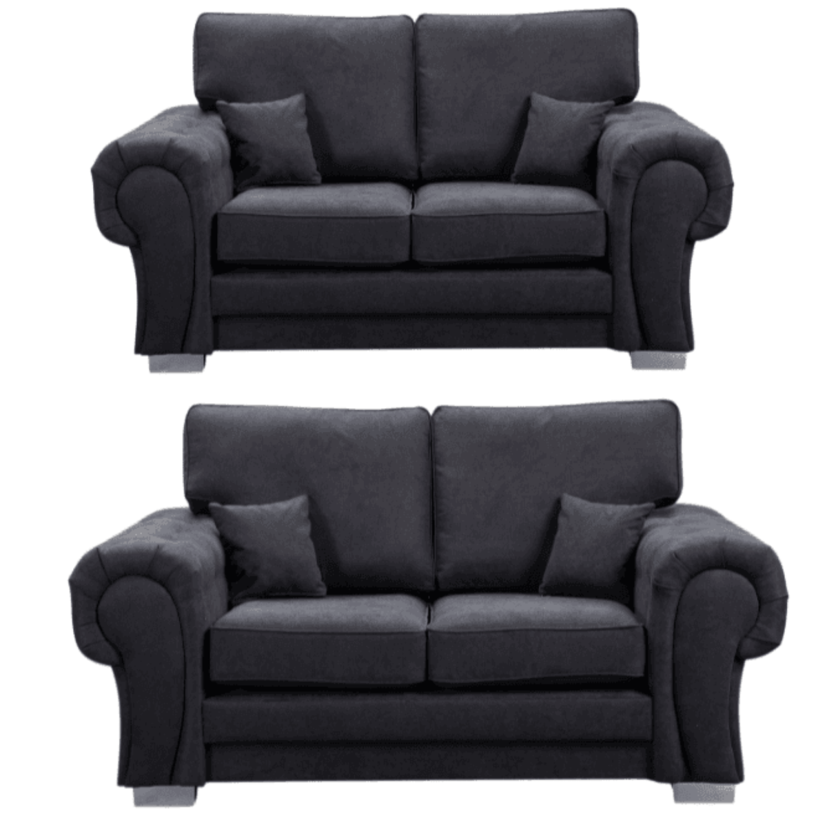 Verona high back black fabric 2+2 sofa set, front facing on a white background