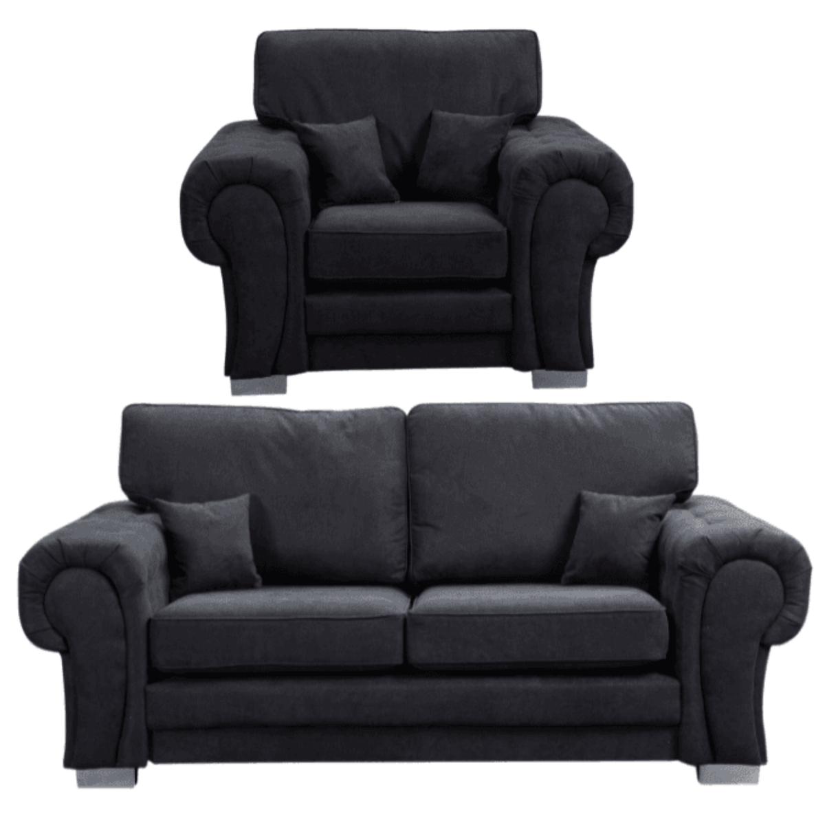 Verona high back black fabric 3+1 sofa set, front facing on a white background