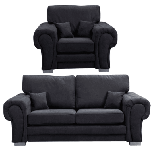 Verona high back black fabric 3+1 sofa set, front facing on a white background