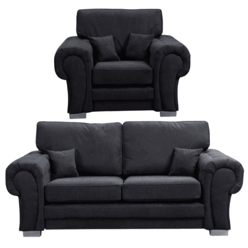 Verona high back black fabric 3+1 sofa set, front facing on a white background
