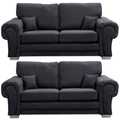 Verona High Back Black Fabric 3+3 Seater Sofa Set