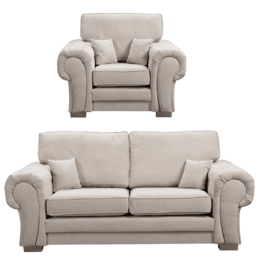 Verona high back cream fabric 2+1 sofa set, front facing on a white background