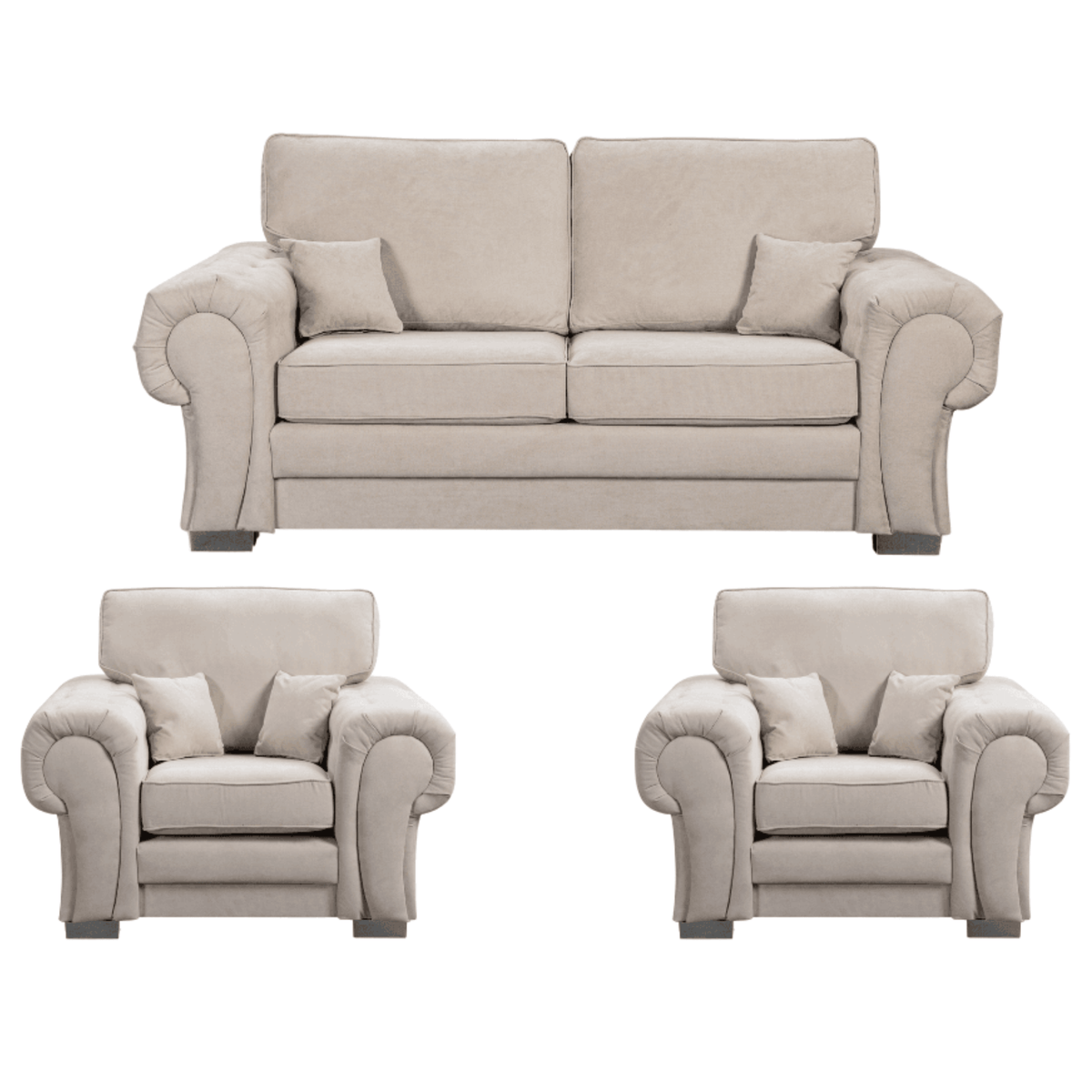 Verona high back cream 2+1+1 sofa set on a white background, front facing, showcasing modern