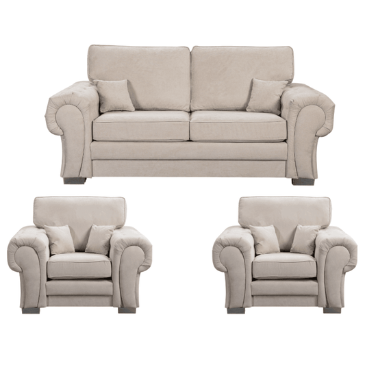 Verona high back cream 2+1+1 sofa set on a white background, front facing, showcasing modern