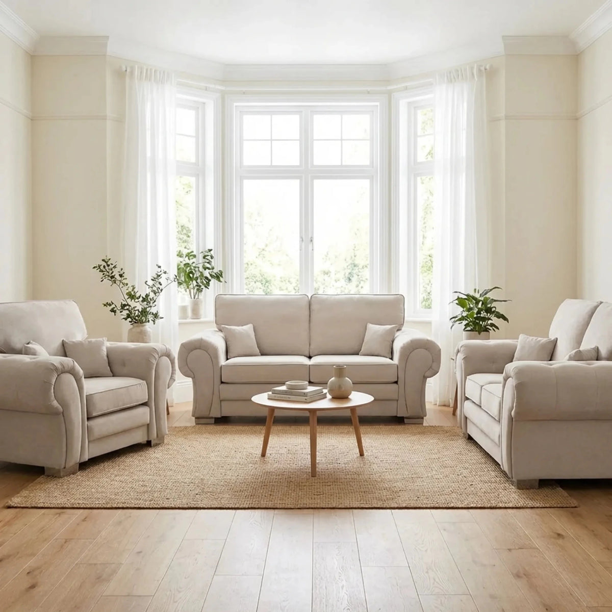 Verona High Back Cream Fabric 2+1+1 Seater Sofa Set - Furniture Instore