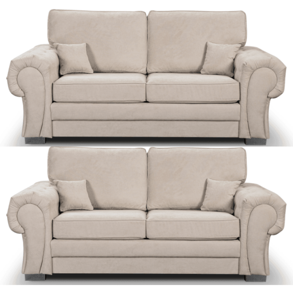 Verona high back cream fabric 2+2 sofa set, front facing on a white background