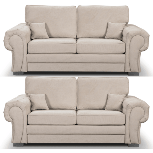 Verona high back cream fabric 2+2 sofa set, front facing on a white background