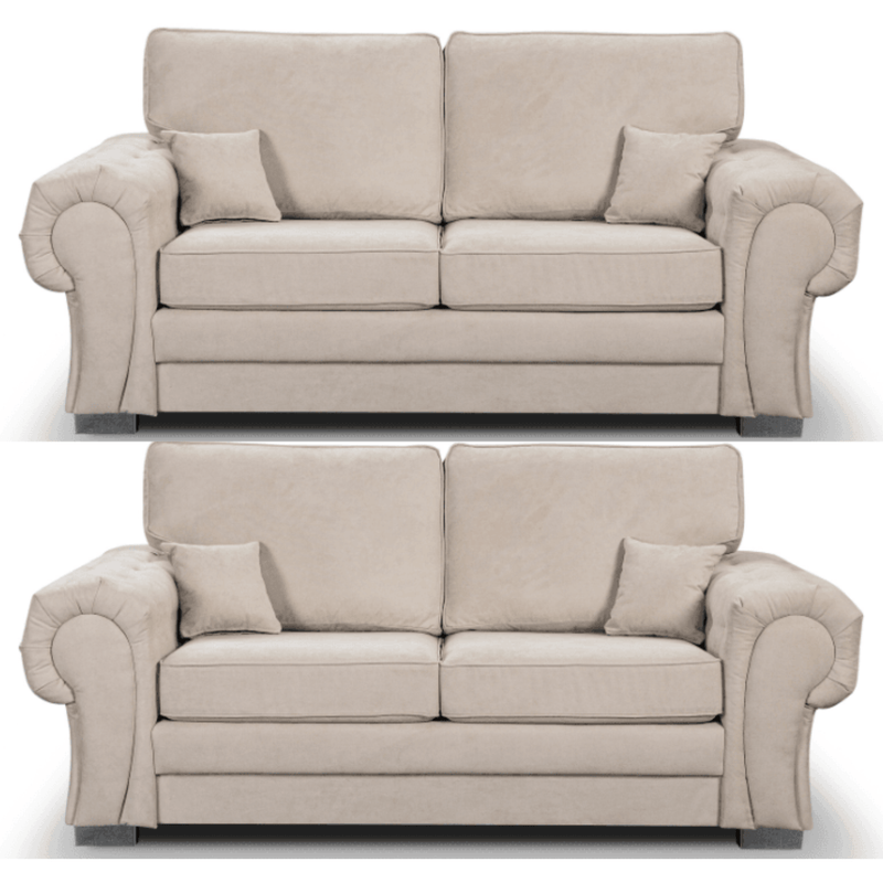 Verona high back cream fabric 2+2 sofa set, front facing on a white background