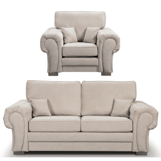 Verona high back cream fabric 3+1 sofa set, front facing on a white background