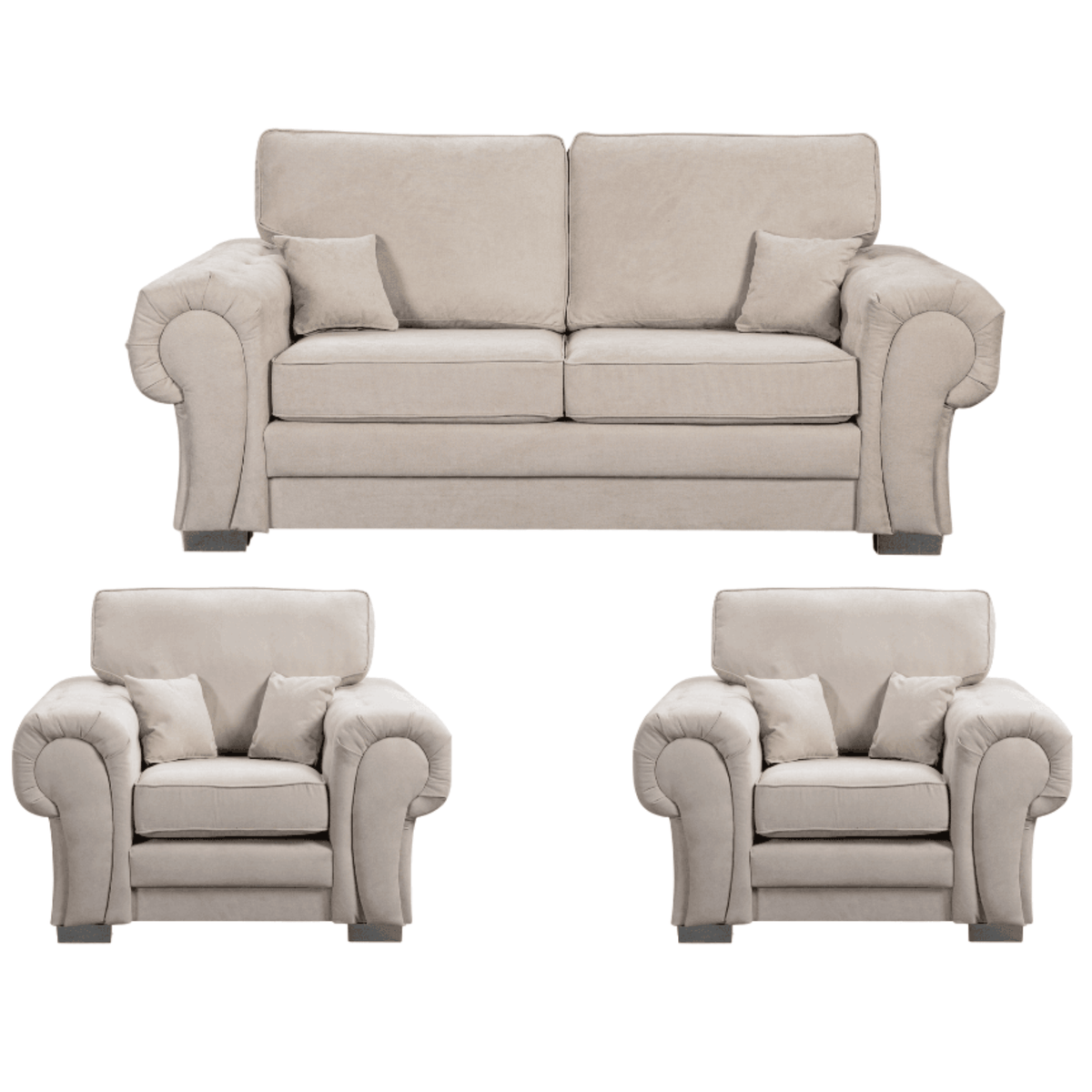 Verona high back cream 3+1+1 sofa set on a white background, front facing, showcasing modern