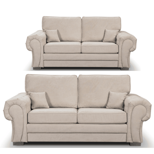 Verona high back cream fabric 3+2 sofa set, front facing on a clean white background