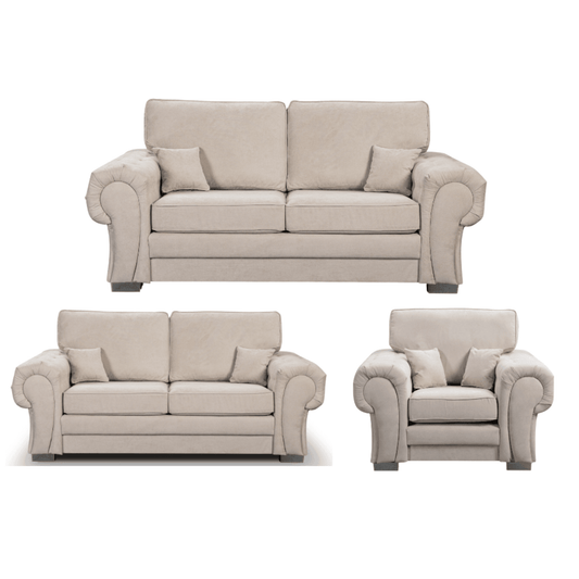 Verona high back cream 3+2+1 sofa set displayed front facing on a clean white background, elegant