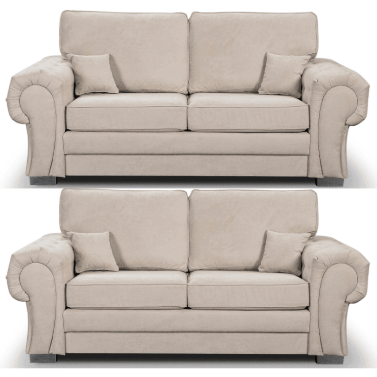 Verona high back cream fabric 3+3 sofa set, front facing on a clean white background