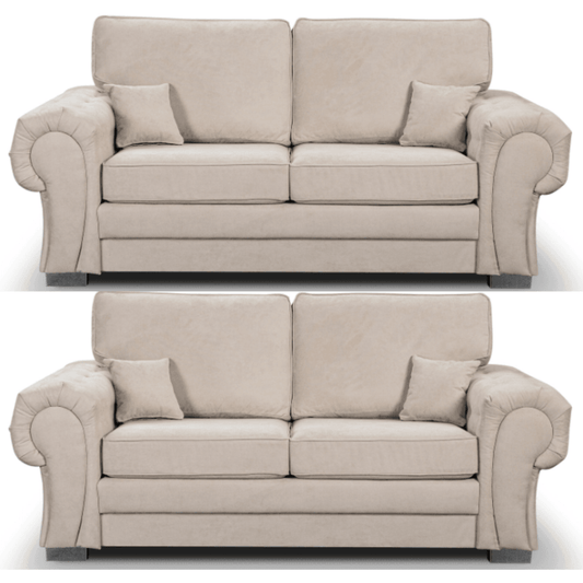 Verona high back cream fabric 3+3 sofa set, front facing on a clean white background