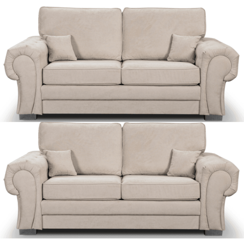 Verona high back cream fabric 3+3 sofa set, front facing on a clean white background