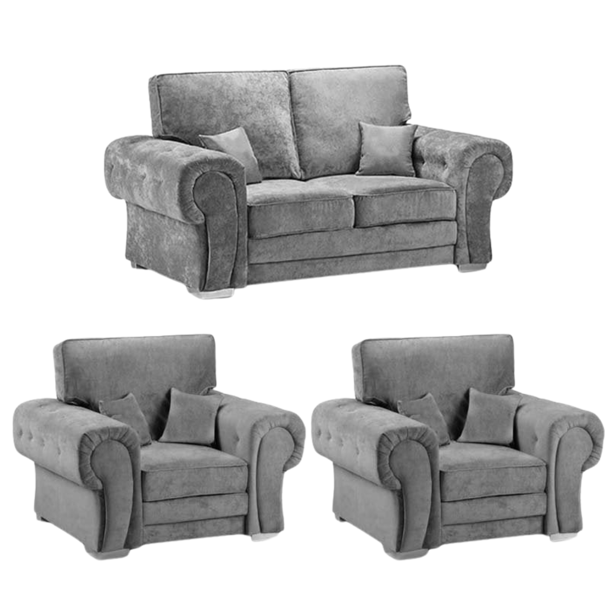 Verona High Back Grey 2+1+1 sofa set front facing on white background
