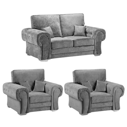 Verona High Back Grey 2+1+1 sofa set front facing on white background