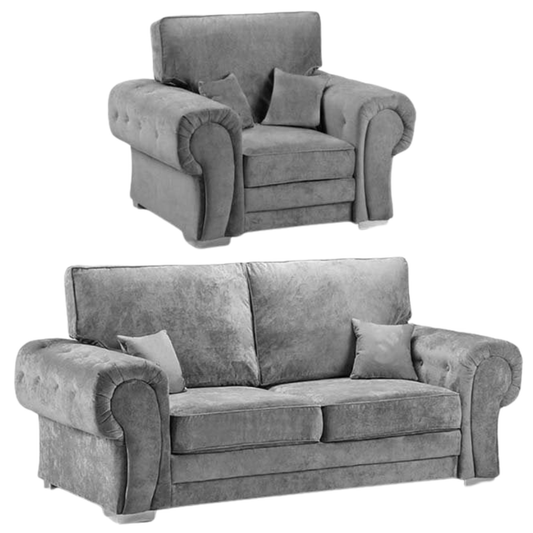 Verona High Back Grey 3+1 sofa set front facing on white background