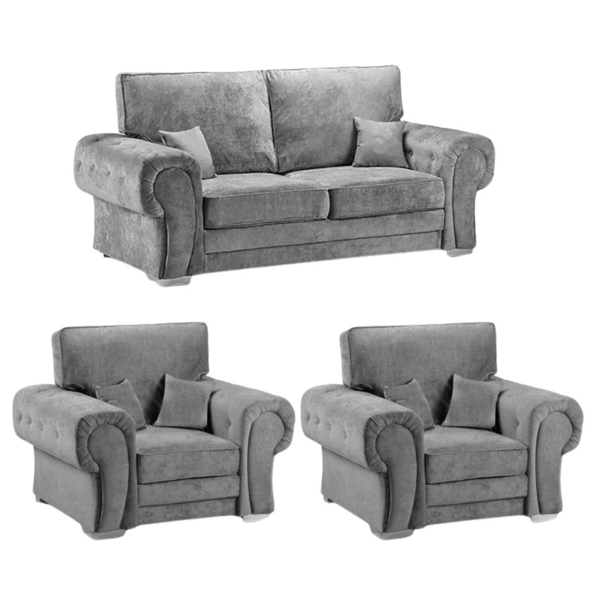 Verona High Back Grey 3+1+1 sofa set front facing on white background