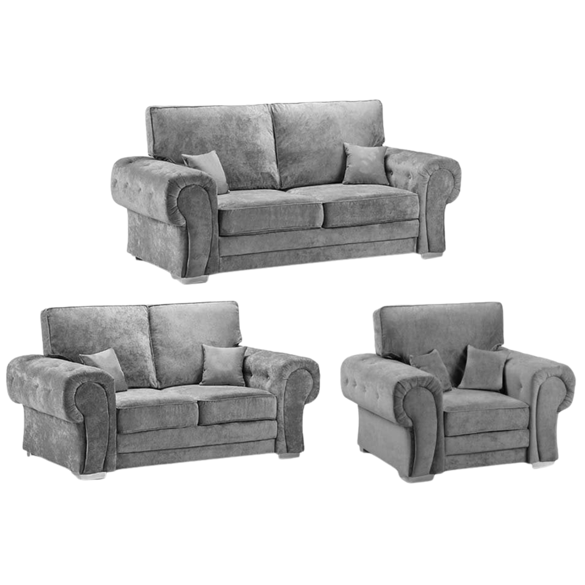 Verona High Back Grey 3+2+1 sofa set front facing on white background
