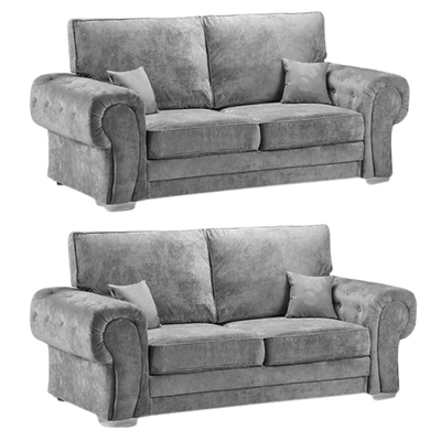 Verona High Back Grey Fabric 3+3 Seater Sofa Set