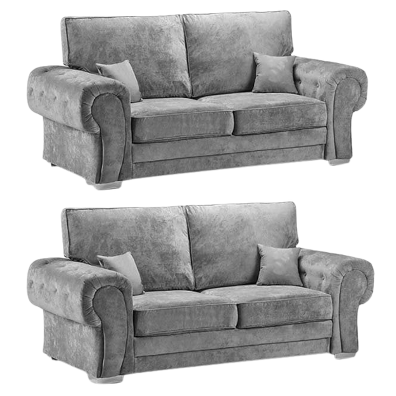 Verona High Back Grey 3+3 sofa set front facing on white background