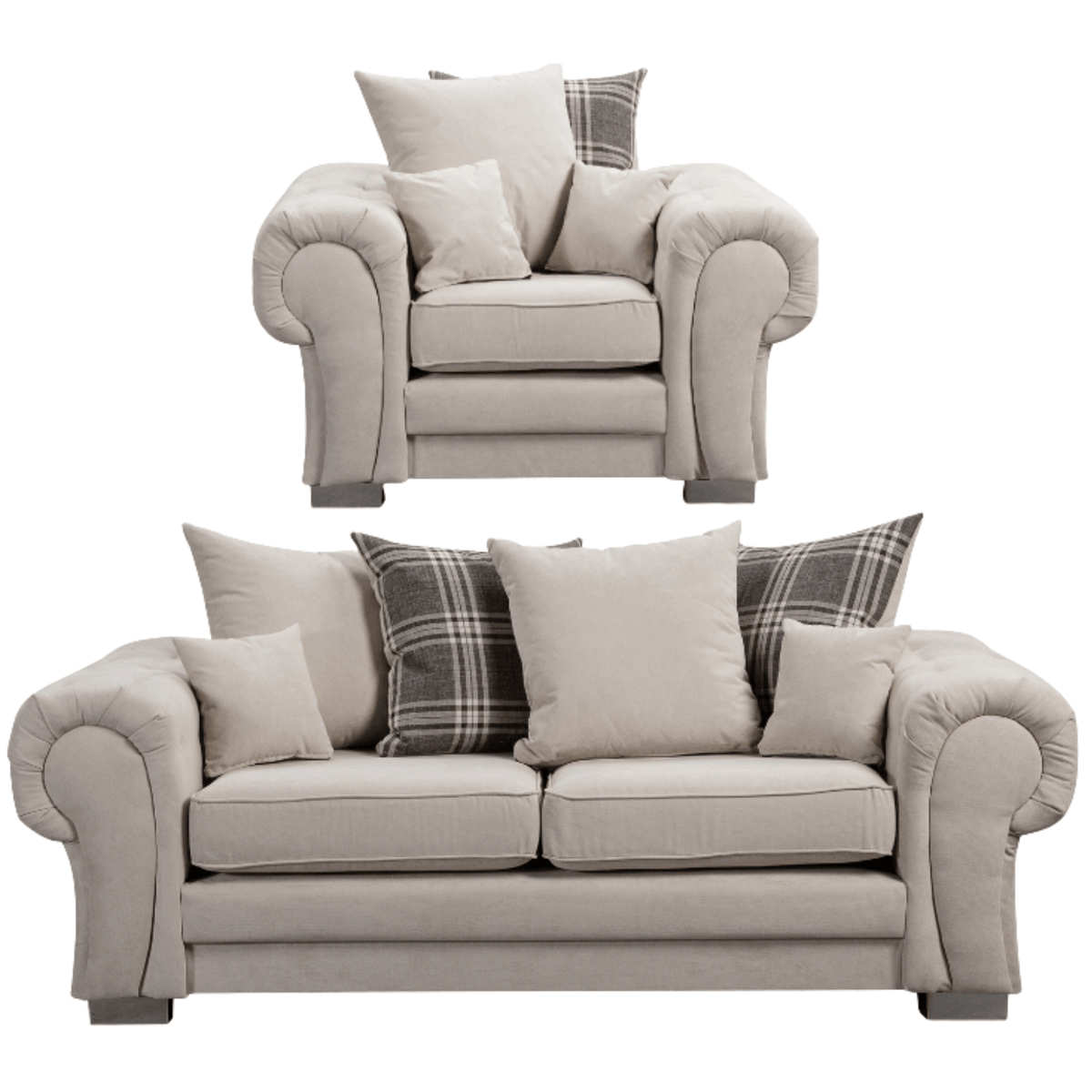 Verona scatter back grey 3+1 sofa set displayed front facing on a plain white background, showing