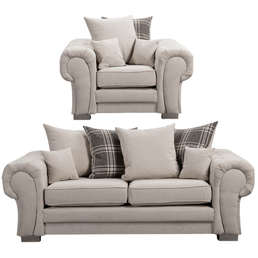 Verona scatter back grey 3+1 sofa set displayed front facing on a plain white background, showing