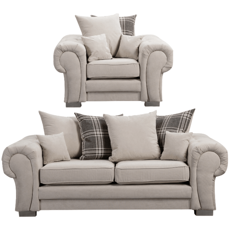 Verona scatter back grey 3+1 sofa set displayed front facing on a plain white background, showing