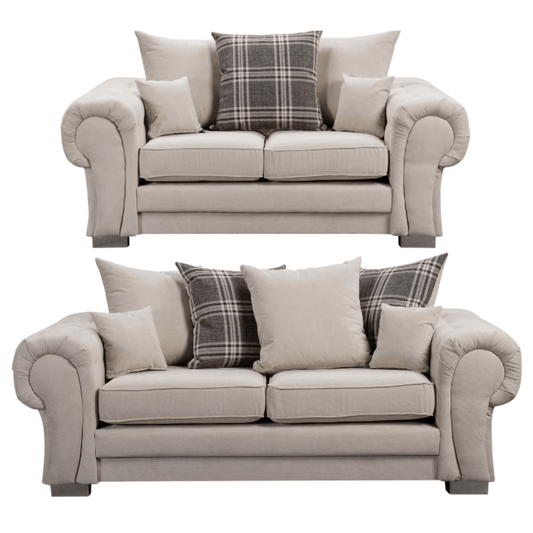 Verona scatter back grey 3+2 sofa set displayed front facing on a plain white background, showing