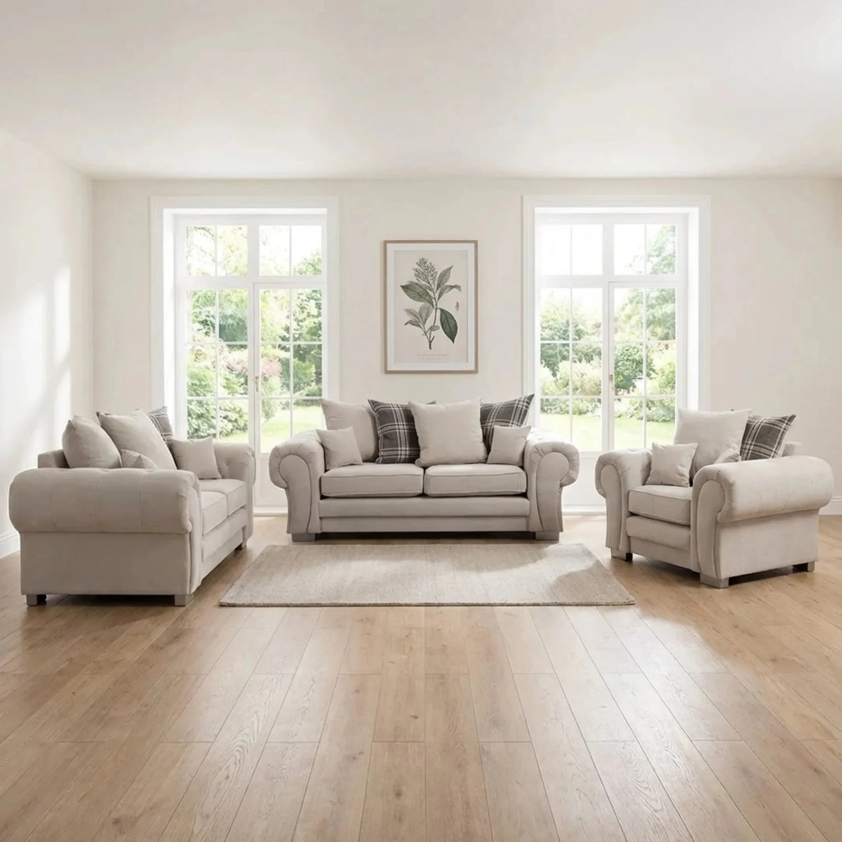 Verona Scatter Back Cream Fabric 3+2+1 Seater Sofa Set - Furniture Instore