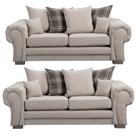 Verona scatter back grey 3+3 sofa set displayed front facing on a plain white background, showing