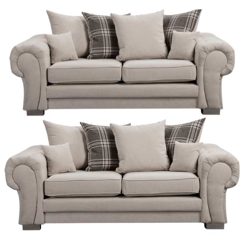 Verona scatter back grey 3+3 sofa set displayed front facing on a plain white background, showing