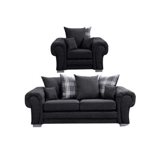 Verona scatter back black 3+1 sofa set displayed front facing on a plain white background, showing
