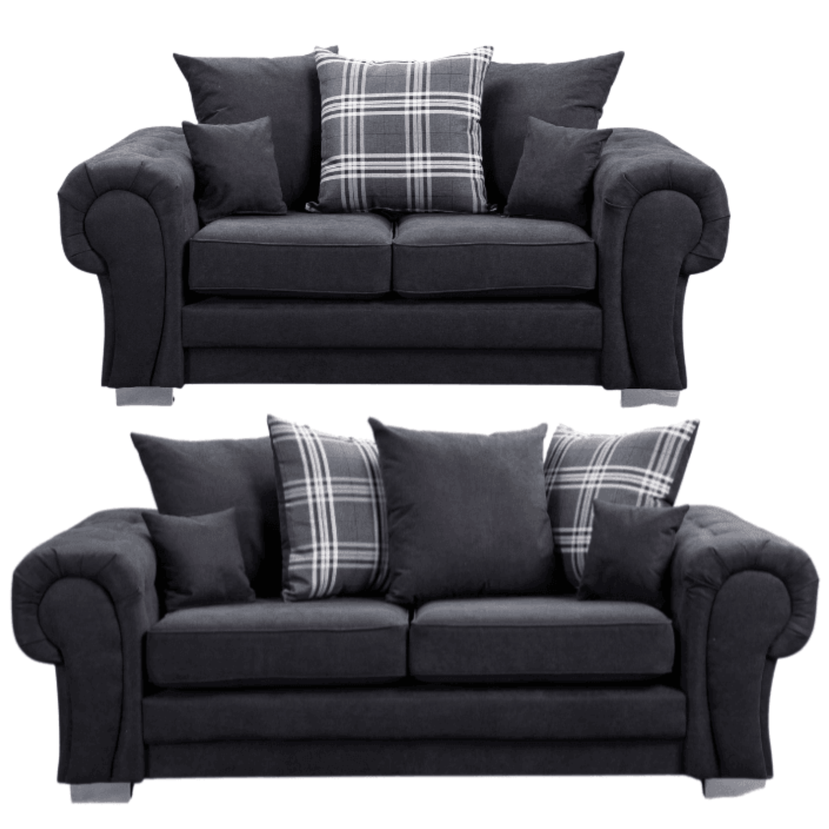 Verona scatter back black 3+2 sofa set displayed front facing on a plain white background, showing