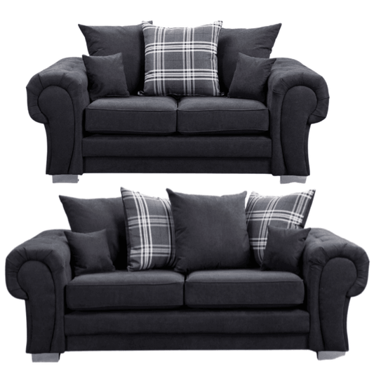 Verona scatter back black 3+2 sofa set displayed front facing on a plain white background, showing